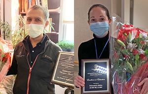 MSK colleagues holding plaques and flowers