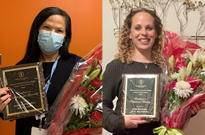 MSK colleagues holding plaques and flowers